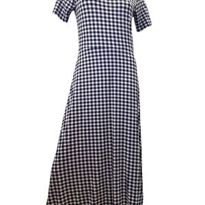 Draper James Tammy T Shirt Gingham Short-Sleeve Maxi Dress - Navy and White